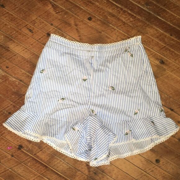 JOA LA striped, embroidered high waisted shorts - Picture 1 of 3